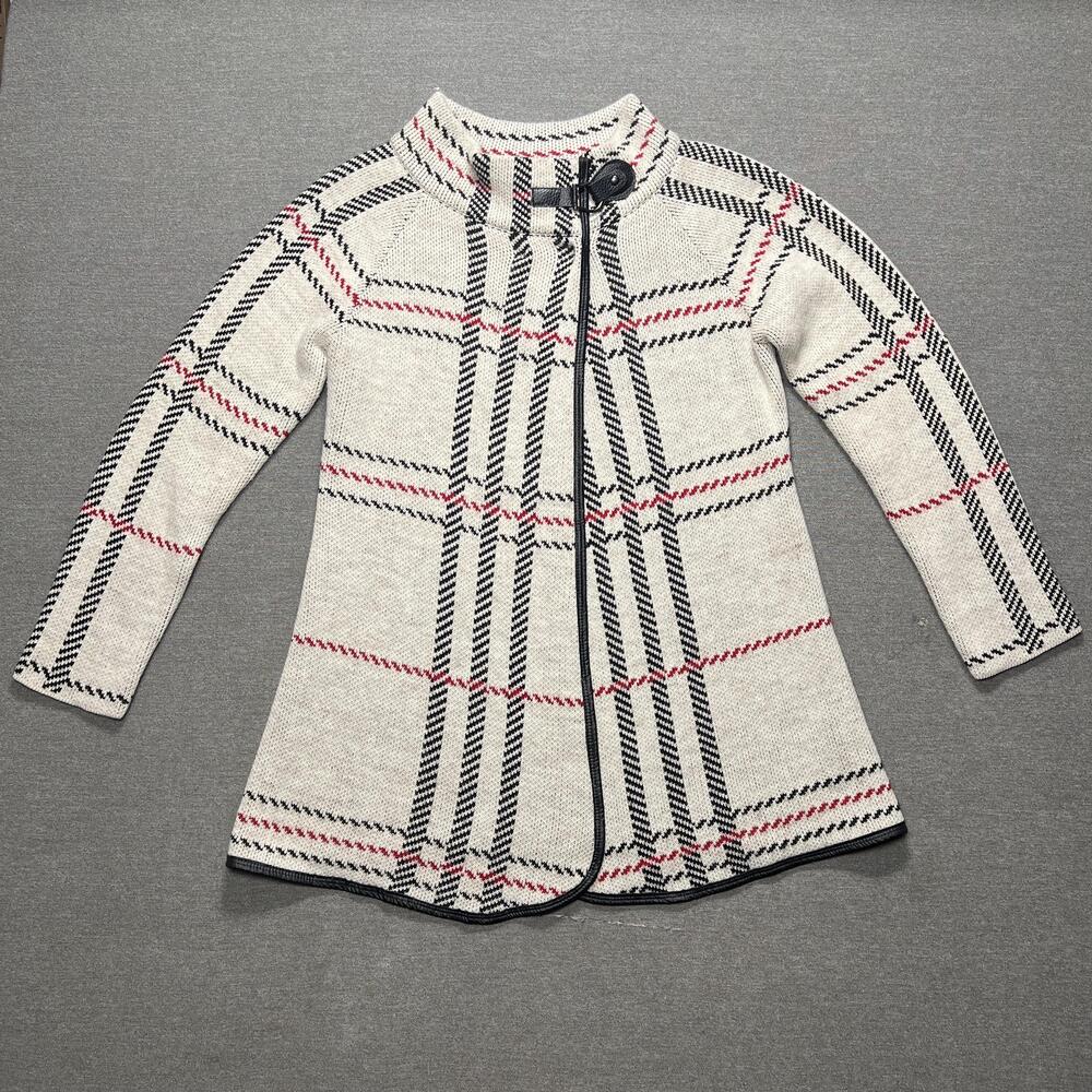 Charlie B Coatigan Womens Petite Small White Plaid Knit Academia Made In Italy